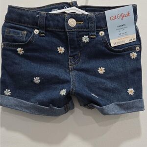 Cat & Jack Dark Blue Shorts with White Daisy Embroidery